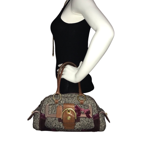 Vintage COACH Tweed and Leather Satchel Bag - Picture 3 of 13